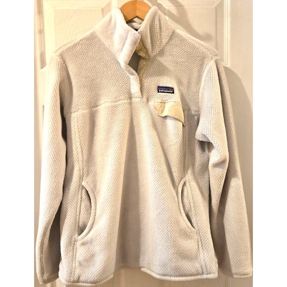 Patagonia Polartec Re-Tool Quarter Snap Fleece Cream Gray Pockets Womens Large - Picture 2 of 11